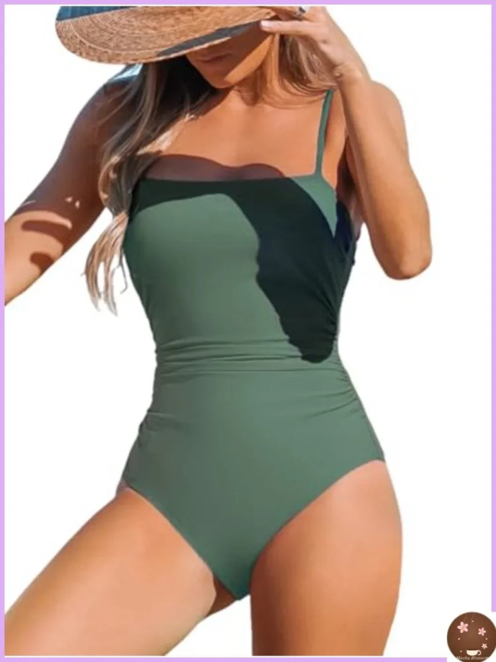 Women's One Piece Swimsuit Square Neck Tummy Control Bathing Suit with Ruching,